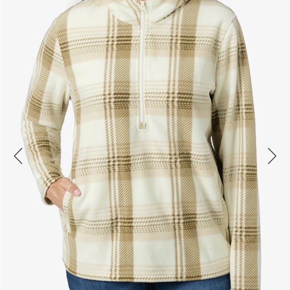 O'Neill Woman’s Soft Polar Fleece Half Zip Pullover Hoodie Size XL Plaid Green